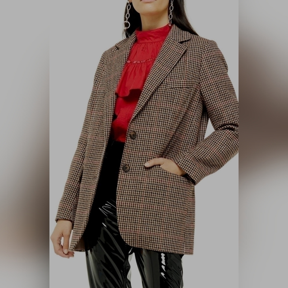Topshop Brown Houndstooth Blazer